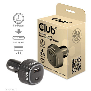 BAZAR - Club3D Auto nabíječka pro Notebooky 63W, 2 porty (USB-A + USB-C) - Poškozený obal (Náhradní krabice) BAZAR - Club3D Auto nabíječka pro Notebooky 63W, 2 porty (USB-A + USB-C) - Poškozený obal (Náhradní krabice)