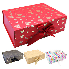 Darčeková krabica s mašľou 33 x 25 x 12 cm (mix) - už len čierna a Happy Birthday Darčeková krabica s mašľou 33 x 25 x 12 cm (mix) - už len čierna a Happy Birthday