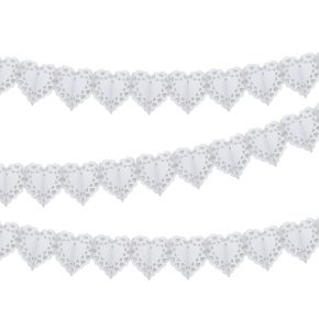Girlanda papierová 3 m - biele srdcia