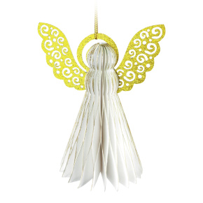 Dekorácia papierová + PET Anjel 10 cm (2 ks v balení) farba biela /zlatá