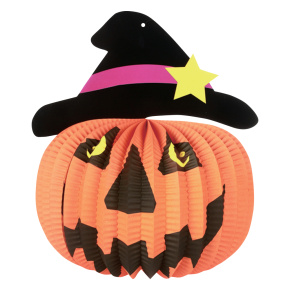 Lampión guľatý 26 cm Tekvica s klobúkom Halloween Lampión guľatý 26 cm Tekvica s klobúkom Halloween