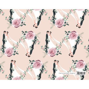 Darčekový baliaci papier MATRIMONIO 70x100 cm - mladomanželia a ruže