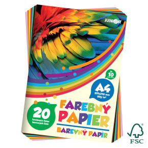 Zložka farebného papiera A4 80g, 20 listov/10 farieb