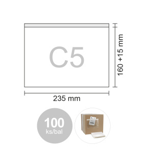 Obálka C5 transportná/priehľadná 235x160+15 mm, bal/100 ks