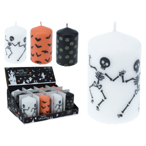 Sviečka valec 10 cm s Halloween dekorom (3 varianty)