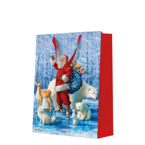 Darčeková taška vianočná 30x12x41 cm Santa Claus With Animals Darčeková taška vianočná 30x12x41 cm Santa Claus With Animals