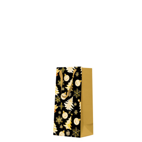 Darčeková taška vianočná 10x7x22 cm Golden Christmas Trees black Darčeková taška vianočná 10x7x22 cm Golden Christmas Trees black