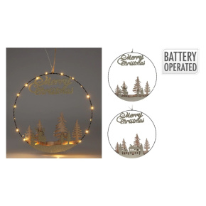 Kruh Merry Christmas s LED svetlom 40 cm (2 dizajny) zlatá farba Kruh Merry Christmas s LED svetlom 40 cm (2 dizajny) zlatá farba