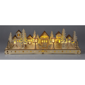 Vianočná drevená dedinka s LED svetlom 45 cm Vianočná drevená dedinka s LED svetlom 45 cm