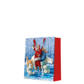 Darčeková taška stredná - Santa Claus with animals 20x10x25 cm