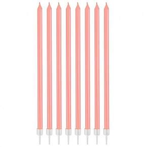 Sviečka tortová - svetloružová perleťová 15,5 x 0,44 cm (8 ks)