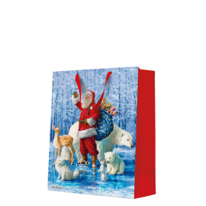 Darčeková taška veľká - Santa Claus with animals 26,5x13x33,5 cm