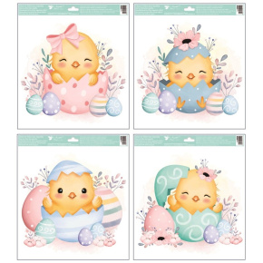 Adhézne nálepky s glitrami Kuriatka vo vajíčku 30 × 33,5 cm (mix /cena 1ks)