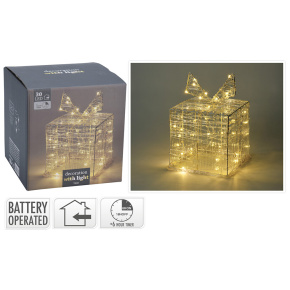 Darčeková krabička s mašľou a LED osvetlením, 15 cm Darčeková krabička s mašľou a LED osvetlením, 15 cm