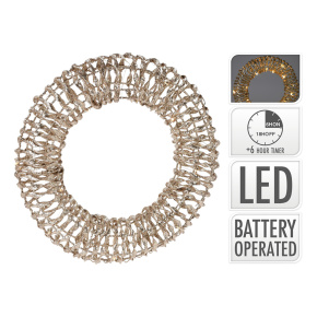 Vianočný veniec 20 LED svetiel, zlatá trblietavá farba 30 cm