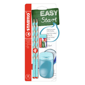 Školský set pre pravákov - ceruzka STABILO EASYgraph S v modrej farbe + gumy a strúhadla Školský set pre pravákov - ceruzka STABILO EASYgraph S v modrej farbe + gumy a strúhadla