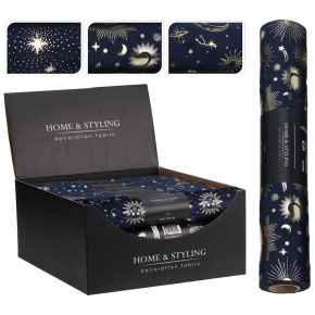 Organza látková 28x150 cm - modrá, potlač v zlatej farbe (mix 3 motívov)