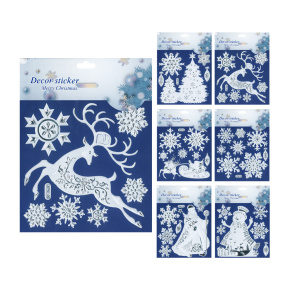 Adhézne nálepky vianočné 18,5 x 23,5 cm - biele so striebornými prvkami (mix /cena 1 bal.) Adhézne nálepky vianočné 18,5 x 23,5 cm - biele so striebornými prvkami (mix /cena 1 bal.)