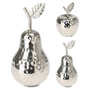 Dekorácia jablko, hruška 13 cm, strieborná farba, aluminium