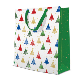 Darčeková taška PAW Colorful Christmas Trees, veľká 26,5x13x33,5 cm