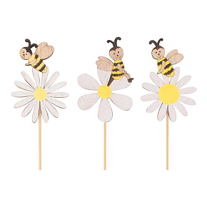 Kvietok s včielkou drevený na pružinke 5 x 7 x 0,5 cm + špajla (mix /cena 1ks)