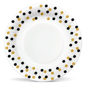 Papierový tanier PAW Eco 23 cm Confetti (gold-black) / 8 ks