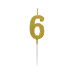 Sviečka tortová B&C - číslica "6" metalická zlatá 9,5 cm