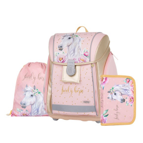 Školská taška (3-dielny set) PREMIUM LIGHT - Kôň romantic