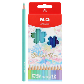 Pastelky šesťhranné M&G Sakura - sada 12 jasných modro-zelených farieb