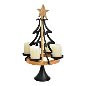 Adventný svietnik kov a mangové drevo 58 cm - vianočný stromček s hviezdou Adventný svietnik kov a mangové drevo 58 cm - vianočný stromček s hviezdou
