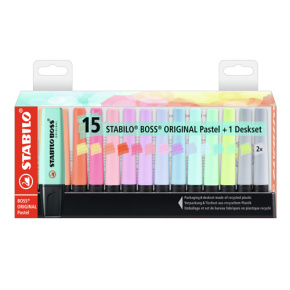 Zvýrazňovač - STABILO BOSS ORIGINAL Pastel - 15 ks Stolný set - so 14 rôznymi farbami