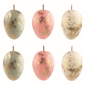 Veľkonočné vajcia plastové so zlatým dekorovaním 4 cm na zavesenie, 6 ks v sáčku