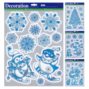 Adhézne nálepky vianočné 30 x 38 cm /strieborný glitter (mix /cena 1 bal.)