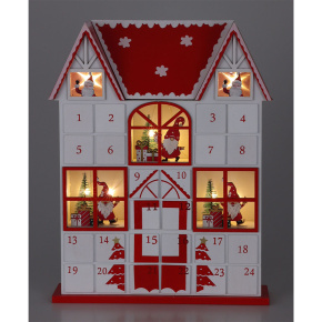 Adventný kalendár s LED svetlom, červeno-biely Adventný kalendár s LED svetlom, červeno-biely