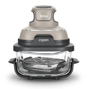 Ninja FN101EUST Crispi, přenosná horkovzdušná fritéza, 4v1, šedá, příkon 1700 W, skleněné nádoby 1,4 l a 3,8 l, bez PFAS