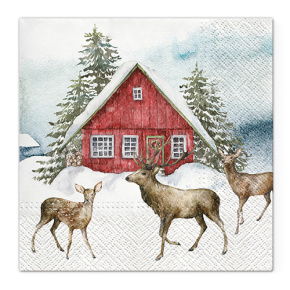 Obrúsky TaT 33x33cm Red house in the snow Obrúsky TaT 33x33cm Red house in the snow