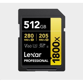 Lexar SDXC Pro 1800x U3 UHS-II R280/W210 (V60) 512GB Lexar SDXC Pro 1800x U3 UHS-II R280/W210 (V60) 512GB