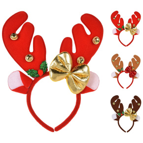 Čelenka detská Vianočný sob s parohami zdobenými rolničkami a mašľou (mix 3 farieb) Čelenka detská Vianočný sob s parohami zdobenými rolničkami a mašľou (mix 3 farieb)