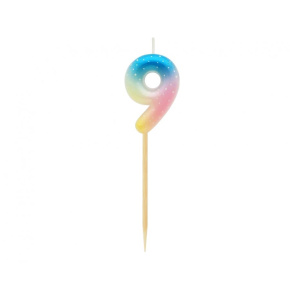 Sviečka tortová - číslica "9" pastel ombre 11 cm