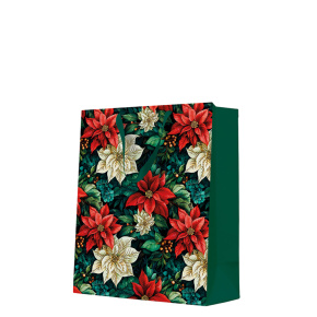 Darčeková taška vianočná 26,5x13x33,5 cm Poinsettia on green Darčeková taška vianočná 26,5x13x33,5 cm Poinsettia on green