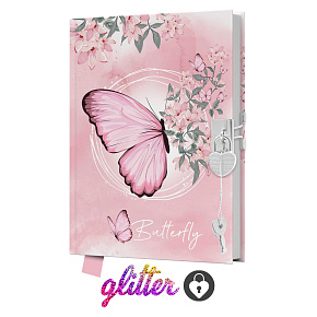 Pamätník JUNIOR 14x18 cm, 80 list. čistý so zámkom Butterfly - motýľ