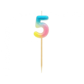 Sviečka tortová - číslica "5" pastel ombre 11 cm