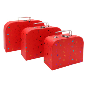 Sada detských kufríkov 3 ks - lesklá potlač malé Srdiečka