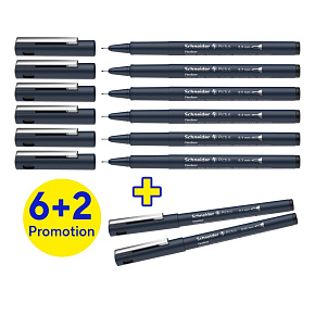 Fineliner Schneider Pictus (sada 6+2 ks) - čierna náplň