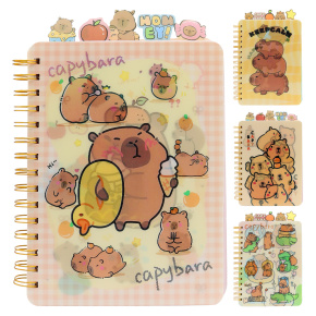 Detský zápisník so špirálou a plastovými záložkami, 120 listov - Capybara (mix dizajnov)