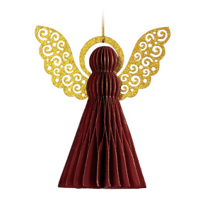 Dekorácia papierová + PET Anjel 10 cm (2 ks v balení) farba bordová /zlatá
