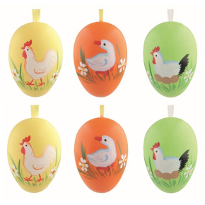 Veľkonočné vajcia plastové farebné maľované 6 cm na zavesenie, 6 ks v sáčku