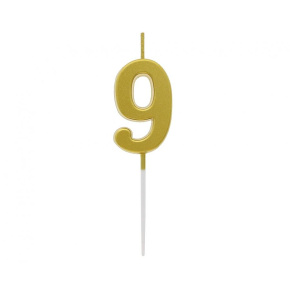 Sviečka tortová B&C - číslica "9" metalická zlatá 9,5 cm