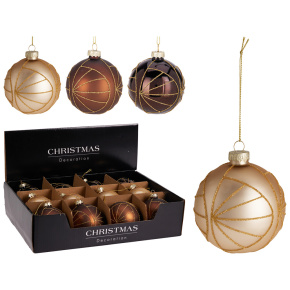 Vianočná guľa 80 mm, glitrovaný zlatý dekor (mix 3 farieb, cena /1 ks)