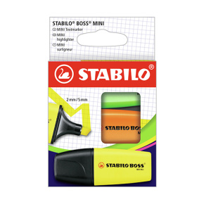 Zvýrazňovač  - STABILO BOSS MINI - 3 ks balenie - žltá, oranžová, zelená